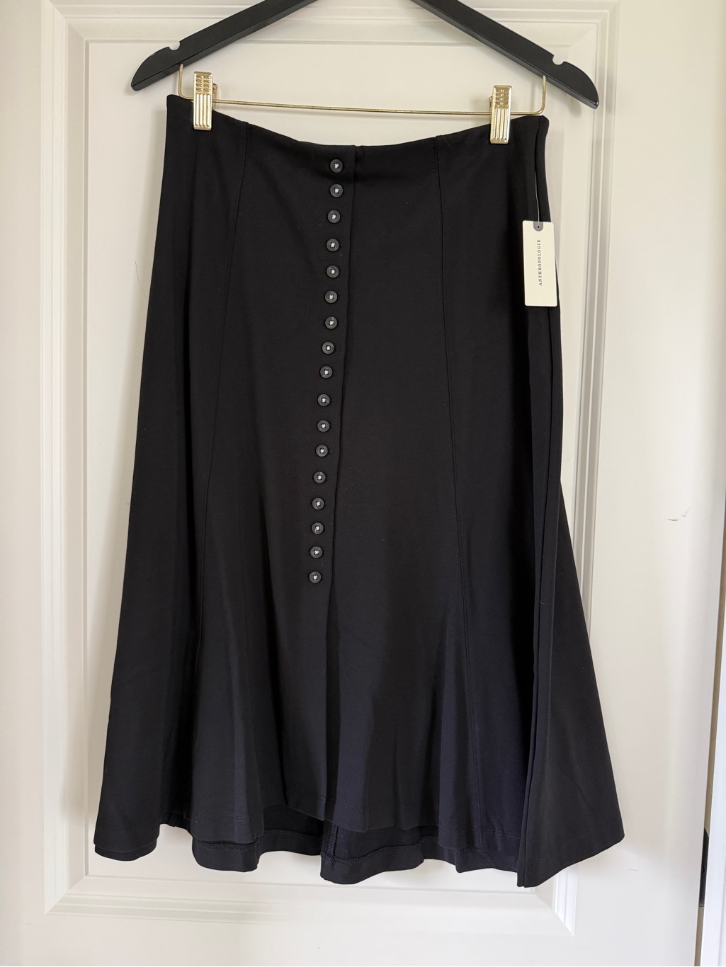 Anthropologie Maeve Black A-Line Skirt With Front Button Trim